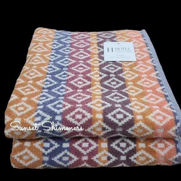 4pc Hotel Collection Multicolor Diamond Tile Aztec 2 Bath 2 Hand Towel Set New
